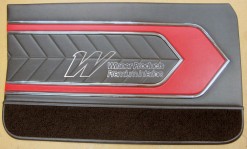 HOLDEN LC TORANA GTR DOOR TRIM SET SEDAN BLACK WITH RED INSERT (METAL TOP EXCHANGE)