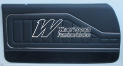 HOLDEN HQ MONARO COUPE DOOR TRIM SET DARK CHARCOAL WITH DARK GREY CARPET (METAL TOP EXCHANGE)